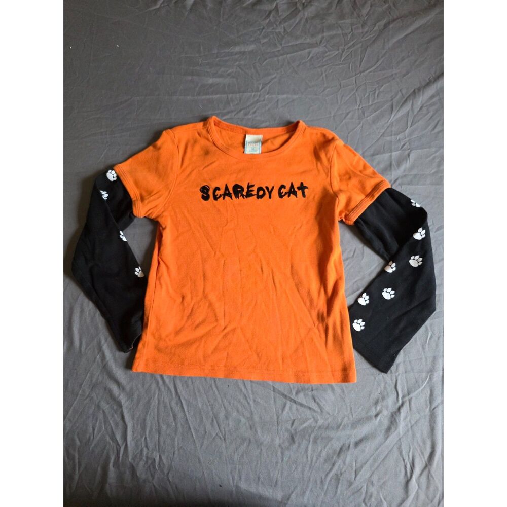 Vintage 2004 Old Navy "Scaredy Cat" Girls Halloween Layered Long Sleeve Shirt M